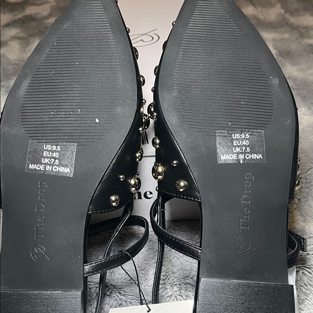 The Drop Tammie Pointed Toe Black Studded Slingback Flats - Picture 10 of 11